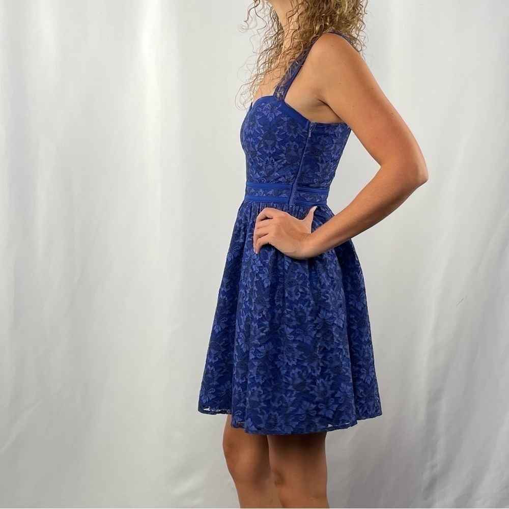 A. Drea Sweatheart Neckline Racerback Lace Mini Dress in Blue Size Small - Picture 2 of 10